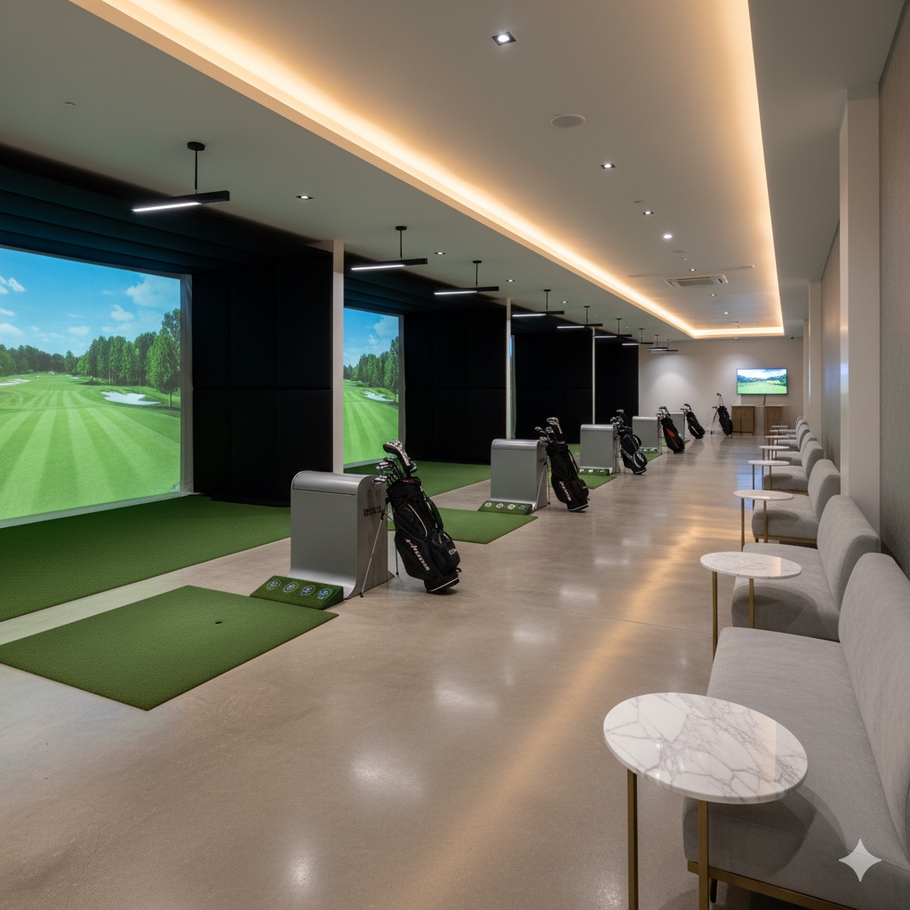 神戸市 インドアゴルフ工事 天井高とスクリーン工事イメージ